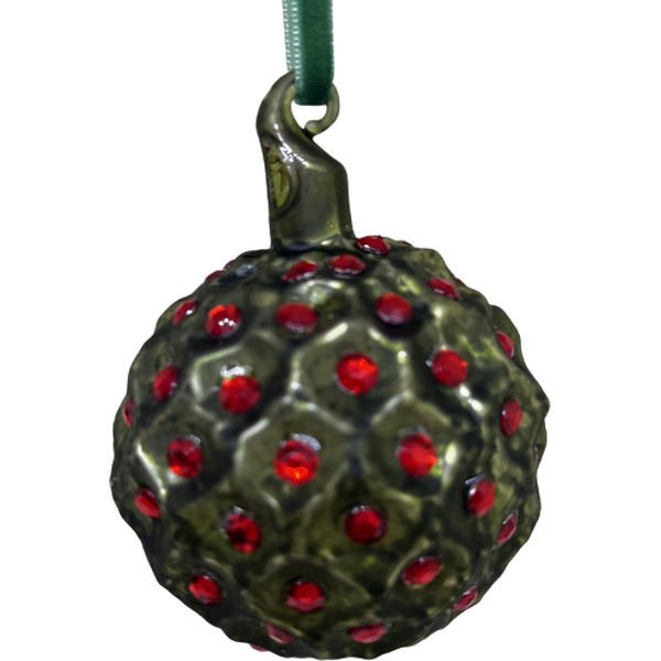 Shishi Vihreä joulupallo punaisilla kivillä